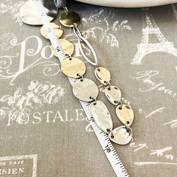 Hammered Two Tone Metal Necklace Gold Silver Glam Statement Contemporary - Picture 4 of 4